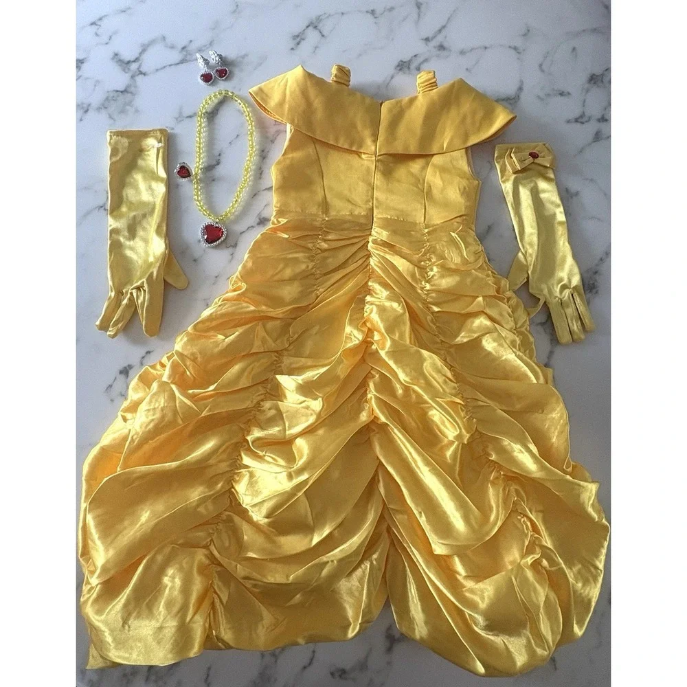 Girls Princess Belle Costume Yellow Off Shoulder Dress And Accessories 2T